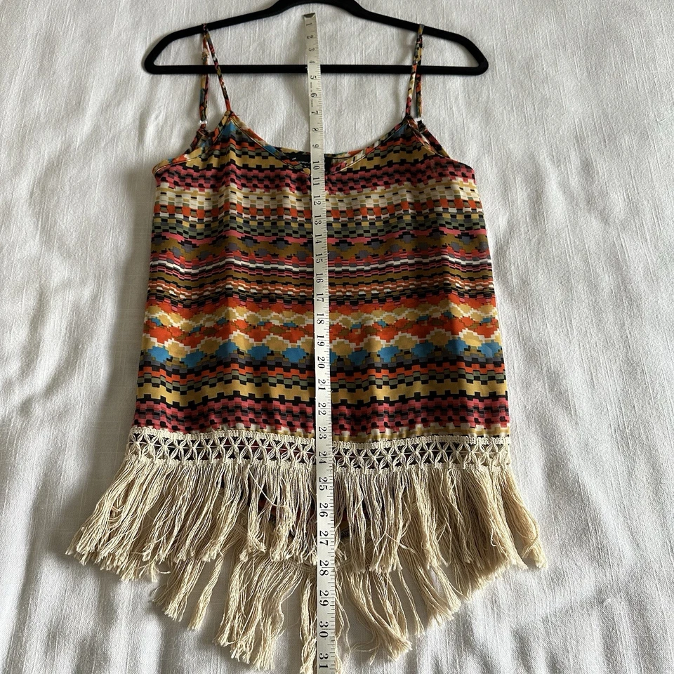 Camisola sin mangas con dobladillo asimétrico con flecos para mujer talla S Boho Festival Coachella Hippie Foto 3 de 4