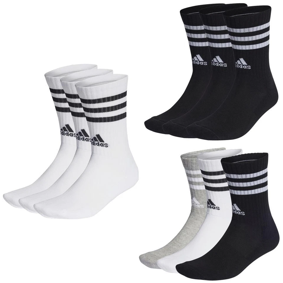 adidas 3-Streifen Cushioned Crew 3 Paar Socken Herren Damen Unisex Sportsocken - Bild 1 von 1