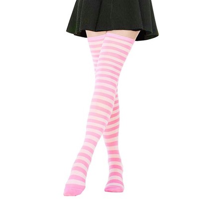 AQOKKA Extra Long Size, 1 Pair Long: Pink With Full White Stripe 