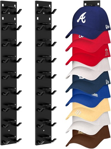 Hat Organizer for Baseball Caps (2-Pack), Strong Adhesive Hat Rack for Wall, Mul