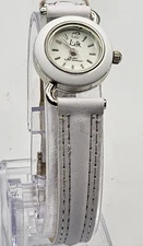Women's L&S White Round Dial Quartz Analog Watch Cream Ribbon Strap