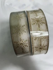 100 Yards 1.5 Inch Wired Ribbon Winter Metallic Members Mark Gold Ribbon