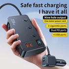 9 in 1 Cigarette Lighter Splitter 226W Car Charger Adapter with PD/QC 3.0  Charg