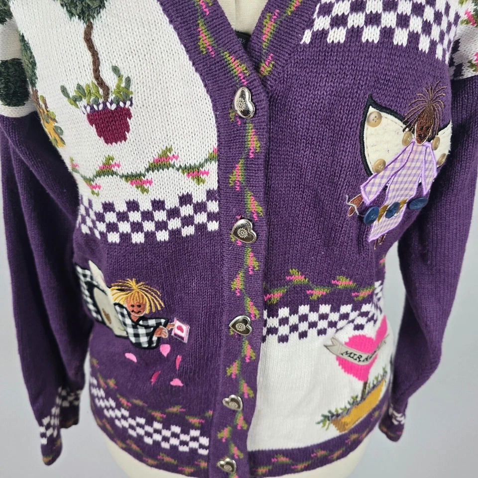 The Quacker Factory Cardigan Women's Small Purple Colorful Buttons Spring - Image 3 of 4