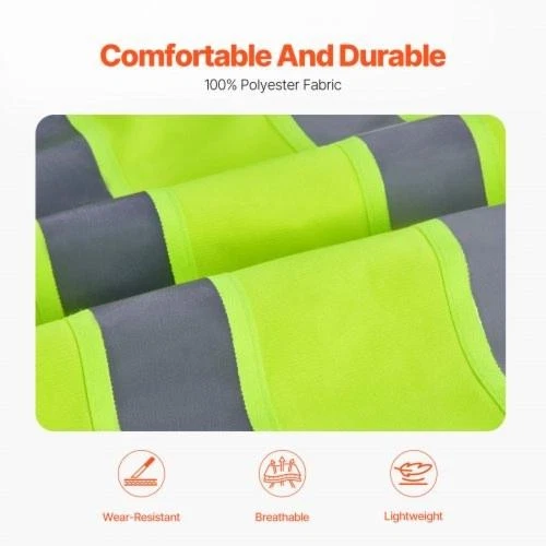 Safety Vest 10 Pockets Yellow Safety Vest High Visibility Zipper Front image 3