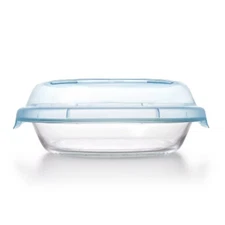 Glass Deep Dish Pie Plate with Lid: Round Pie Pan & Carrier,