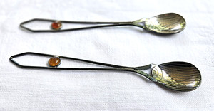 Silver Spoons Non Magnetic ( 2 ) w/ Amber Cabs on Top * Mrkd: MET * 5-3/8" long