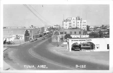 1940s Yuma AZ Arizona Street Scene autos Gas pumps RPPC Photo Postcard COPY