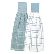 Hanging Tie Towels, 2 Count 2 Pack - Solid & Checked Dew