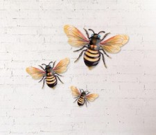 Set Of 3 Bumble Bee Hanging Wall Art Garden Decor Honey Bees