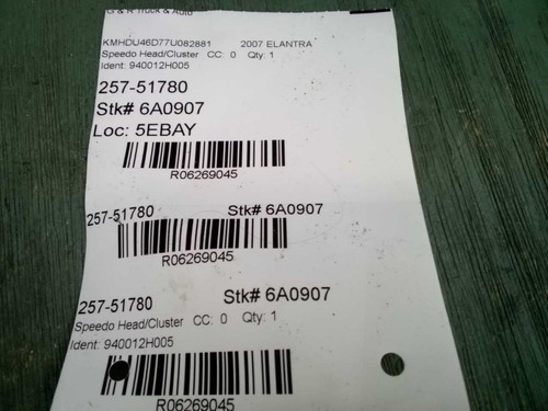2007-2010 HYUNDAI ELANTRA SPEEDOMETER GAUGE INSTRUMENT CLUSTER W TACH 940012H005 - Picture 8 of 12