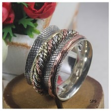 3Tone Wide Sterling Silver 925 Silver, Gold, Rose Fidget Spinner Meditation Ring