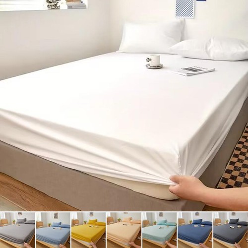 Washed Cotton Fitted Bedsheet - Adjustable Mattress Cover Elastic Band Bed Sheet