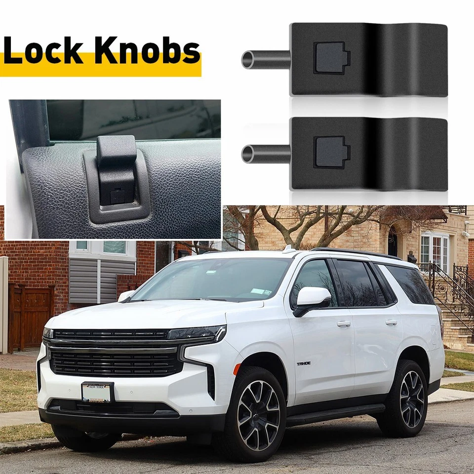 Door Lock Knob Front Rear Black 2PC For 2007-13 Chevy GMC Yukon Silverado Sierra - Image 3 of 4
