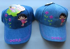 (2) 2001 DORA THE EXPLORER DENIM NICK JR. SIZE 51cm CAP HAT NWT (2) 