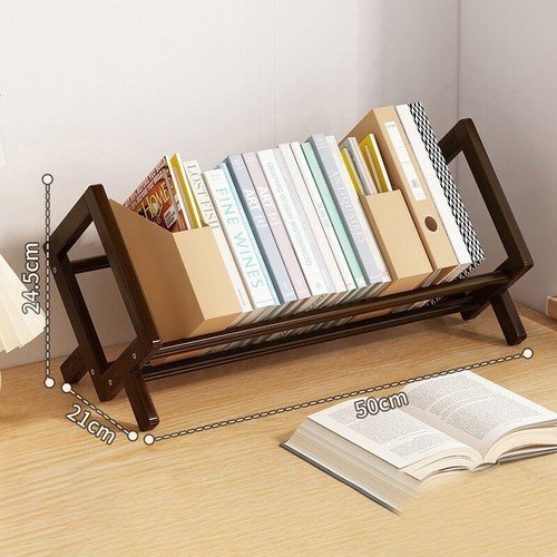 Desktop Bookshelf Home Office Bamboo Decor Shelf Bookcase Storage Shelf Stand - Picture 17 of 17
