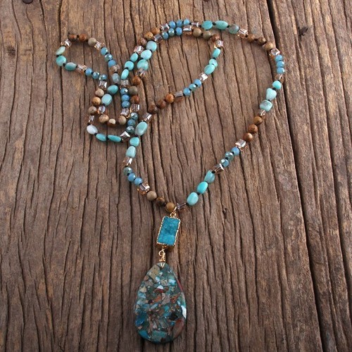 Multicolor Stone Pendant Necklace Natural Stones Charms Women Beaded Necklaces - Picture 13 of 20