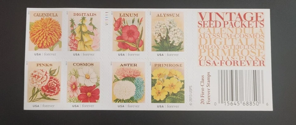 US SC#4763b VINTAGE SEED PACKETS (2013) - 20 Forever Stamps Booklet Floral MNH - Image 2 of 2