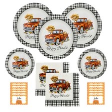 Thanksgiving Disposable Dinnerware Party Plates and Paper Napkins Set For 18