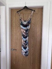 Silky blue angel heaven print strappy bodycon dress size 8