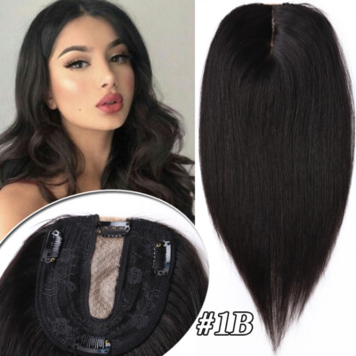 Damen Clip in Echthaar Toupet Toupee Human Hair Topper Haarteile/Silk Mono Base