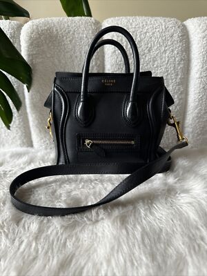 CELINE Phoebe Philo Luggage Nano Handbag Smooth Leather Black Gold