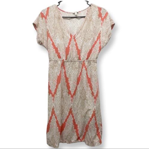 Sonoma Lifestyle Womens Small MIDI Dress V Neck Orange and Cream