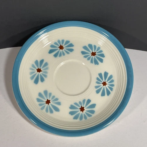 Vintage Fiesta Ware Hawaiian Daisy Saucer Turquoise Blue Flowers 6” Diameter