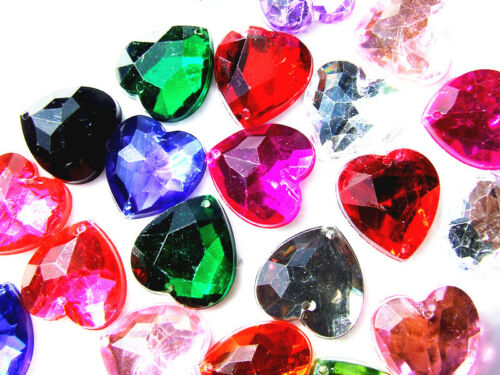 Acrylic Rhinestone Gems 16 mm Love Heart Flat Back Sew On Crystal Red Green Blue - Picture 49 of 57