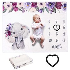 Elephant Newborn Baby Monthly Milestone Blanket Baby Blanket Organic Plush