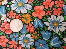 100 Cotton Fabric Vibrant Colored Flowers on Black Background - By the Yard