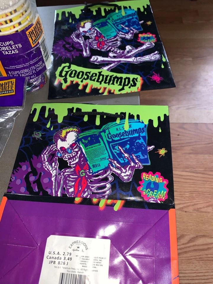 Vintage Goosebumps Party assortment Plates Hats Cups Napkins stickers Sealed. - Image 3 of 4