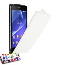 ETUI A RABAT SONY XPERIA Z2 OPEN FLIP BLANC ECO-CUIR (PU)