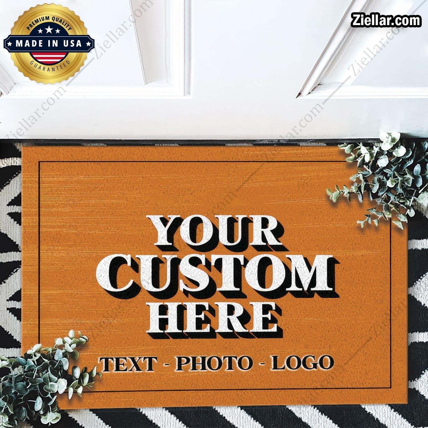 Custom Orange Doormat with Bold White Lettering - Unique Entryway Decor