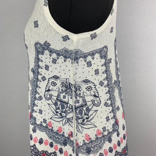 Camiseta sin mangas Scotty S multicolor tejida estampada dobladillos redondeados Boho Festival Hippie JU - Imagen 6 de 12