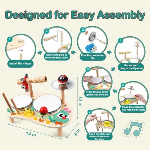 Kids Drum Set for Toddlers: Montessori Musical Instruments Set Toddler Toys - - Picture 6 of 6