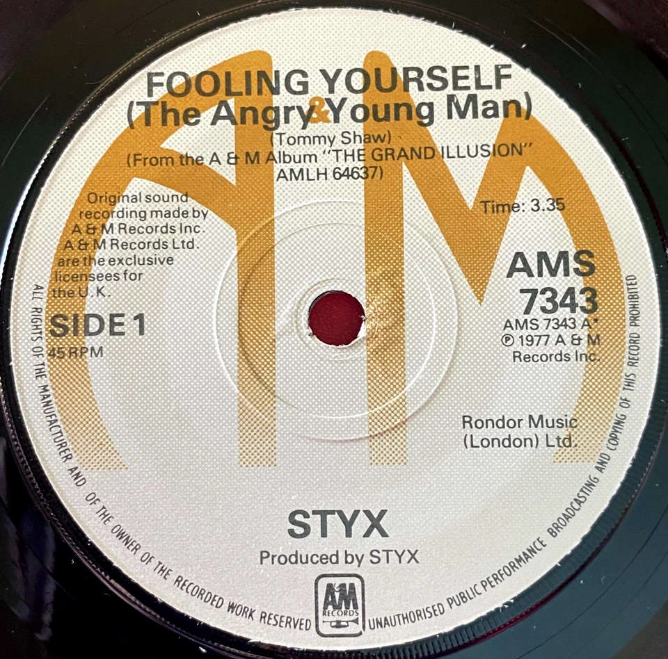 Styx ‎Fooling Yourself 7" PC UK ORIG 1978 A&M AMS 7343 bw The Grand Finale VINYL - Image 3 of 4