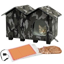Heated Outdoor Cat House, Insulated Elevated Cat House Weatherproof for Outsi...