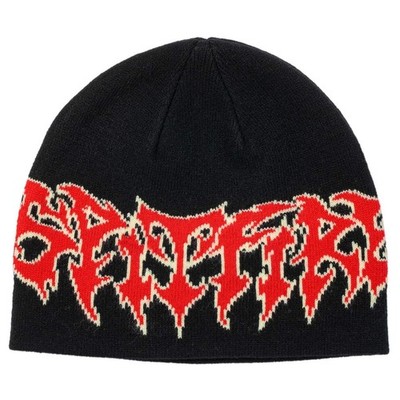 Spitfire Beanie Demon Script Skully Black Red Cream Cap Mens