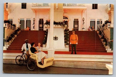 1955 Grand Hotel Mackinac Island Michigan Entrance Doorman Rickshaw Postcard