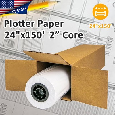 1 Roll 24'' x 150' CAD Bond Plotter Paper for Wide Format Inkjet Printers 2'' Core