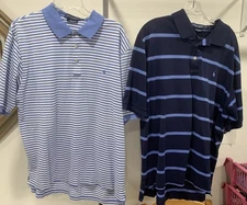LOT Of 2 Polo Golf Ralph Lauren Size XL Pima Cotton Shirts Blue Striped