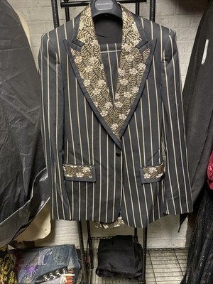 Dolce Gabbana Suit Flower Jacquard Striped 3 Piece Jacket Vest Pants MSRP $4500