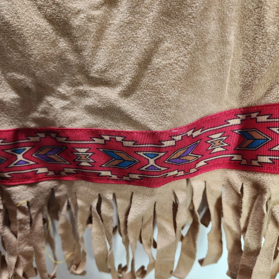 Vintage Handmade Native American Themed Tunic Theater Costume Beige - Red Tribal - Image 3 of 4