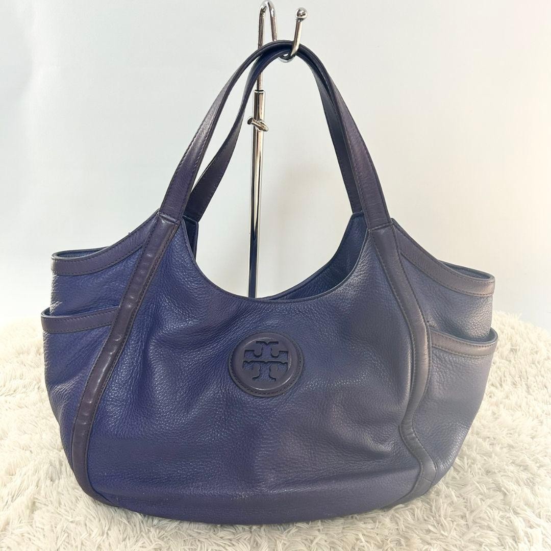Tory Burch Tote Bag Handbag Logo Leather Purple Women's From Japan