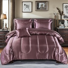 Satin Comforter Set with Sheet Set Full Silk Like Satin Bed in a Bag Luxury S...