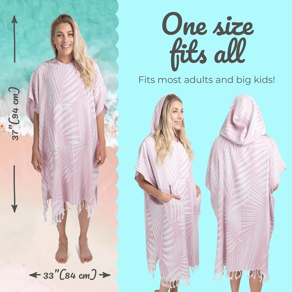 Poncho Toalla - Traje de Baño Hojas de Palma Rosa Tropical - Traje de Baño con Capucha Foto 3 de 4