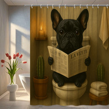 Funny Black Dog Shower Curtain for Bathroom Decor