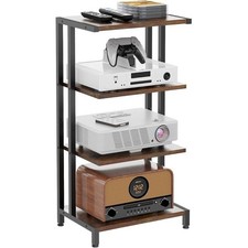 Heavy Duty 4 Tier Media Stand W/ Adjustable Power Outlet & Storage Shelf New