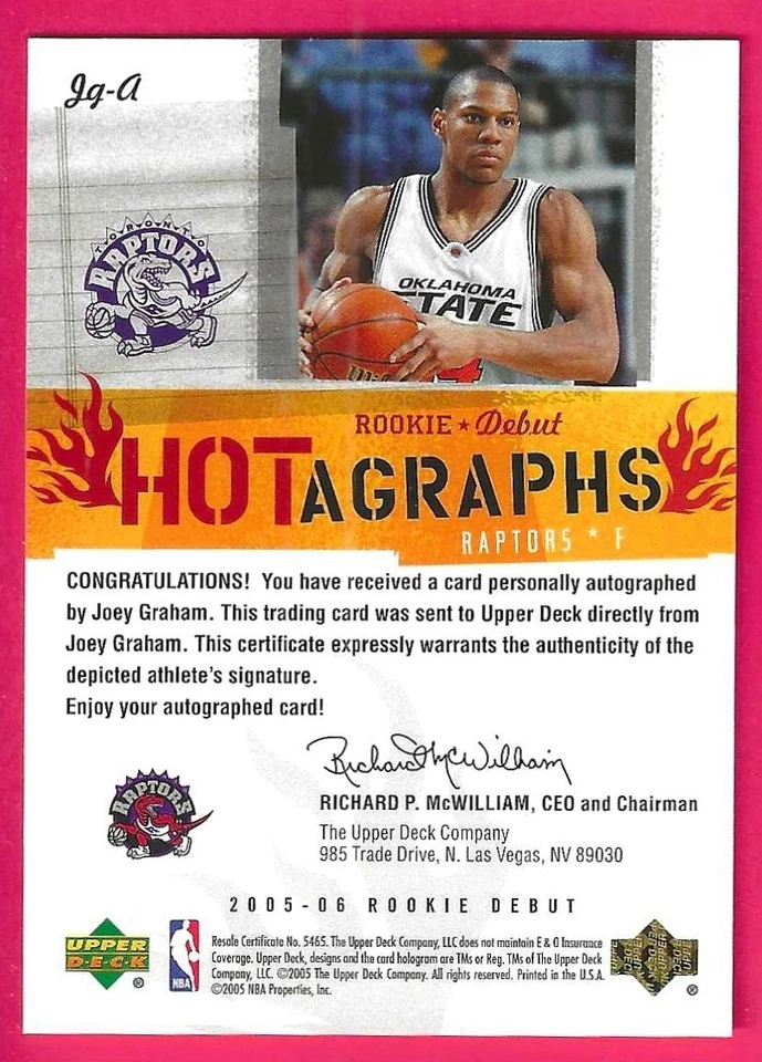 2005-06 Upper Deck дебютант дебютант Джоуи Грэм автограф ковбои штата Оклахома - Изображение 2 из 4